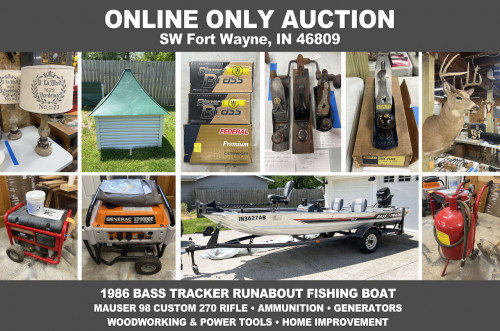 ONLINE ONLY Personal Property Auction_SW Fort Wayne, IN 46809 _Fishing Boat, Woodworking Planes, Tools, Generators, Sand Blaster, Home Improvement