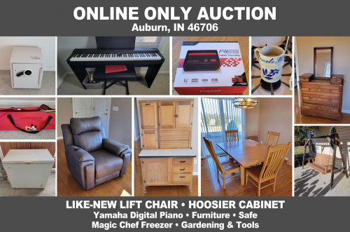 ONLINE ONLY Personal Property Auction_Auburn, IN 46706_LIKE NEW Lift Chair, Hoosier Cabinet, Yamaha Digital Piano, Furniture, Tools