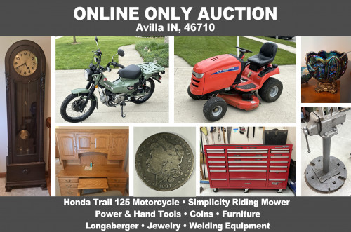 ONLINE ONLY Personal Property Auction_Avilla, IN_Motorcycle, Riding Mower, Tools, Coins, Furniture