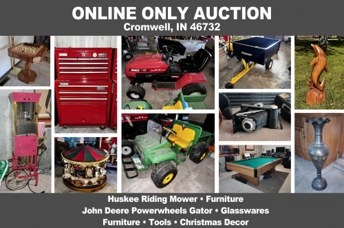 ONLINE ONLY Personal Property Auction_Cromwell, IN 46732_Riding Mower, John Deere Gator, Knives