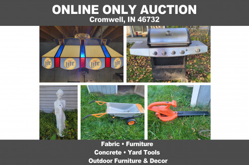 ONLINE ONLY Personal Property Auction_Cromwell, IN 46732_Concrete, Fabric, Yard Tools