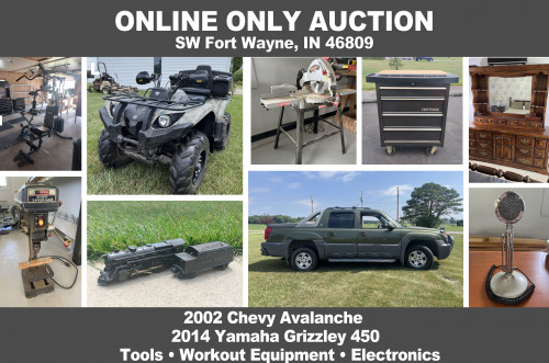 ONLINE ONLY Personal Property Auction_SW, Fort Wayne, IN 46809 _Vehicle, ATV, Firearms, Tools, Fitness