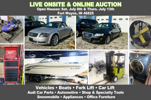 LIVE ONSITE & ONLINE Personal Property Auction_ Fort Wayne, IN 46825_Vehicles, Boats, Fork Lift, Car Lift, Automotive, Tools, Office Furniture