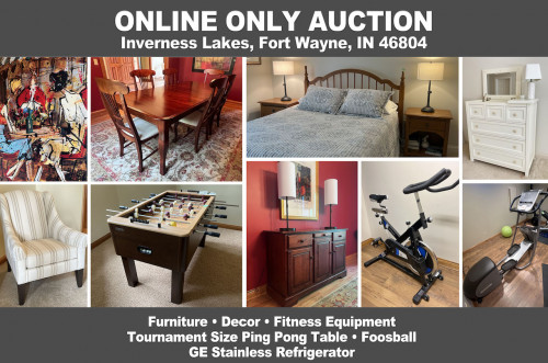 ONLINE ONLY Personal Property Auction_Inverness Lakes, Fort Wayne, IN 46804 _Quality Furniture, Decor, Fitness Equipment, Ping Pong Table, Foosball