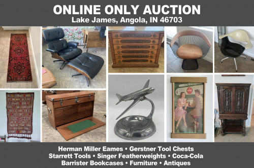 ONLINE ONLY Personal Property Auction_Lake James, Angola, IN 46703_Herman Miller Eames, Gerstner, Singer Featherweights, Furniture, Antiques