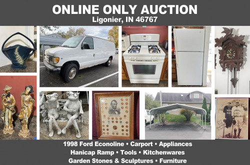 ONLINE ONLY Personal Property Auction_Ligonier, IN 46767_1998 Ford Econoline, Appliances, Carport