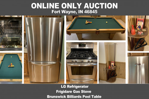 ONLINE ONLY Appliance Auction_ Fort Wayne, IN 46845 _Refrigerator, Gas Stove, Pool Table