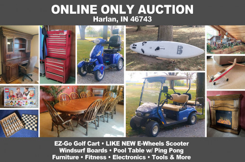ONLINE ONLY Personal Property Auction_Harlan, IN 46743_Golf Cart, Mobility Scooter, Lawn & Power Tools, Wind Surfing Boards, Furniture