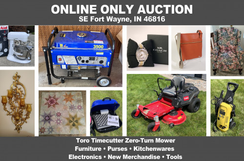 ONLINE ONLY Personal Property Auction_SE, Fort Wayne, IN 46816_Zero-Turn Mower, Furniture, Purses