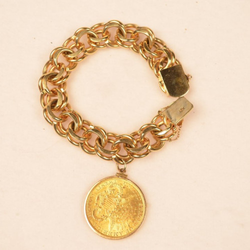 14kt Gold Bracelet w/ 20 Dollar Liberty Coin