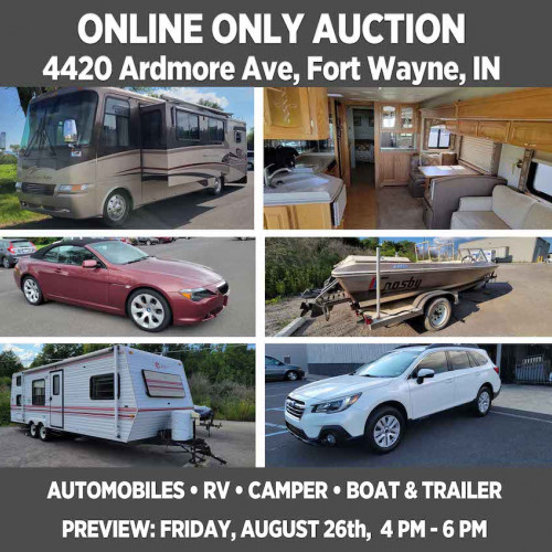 Auto, RV & Boat Auction ONLINE ONLY- Pickup Aug.30