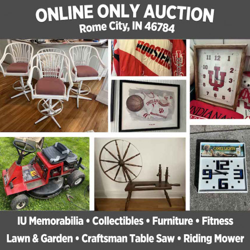 ONLINE ONLY Personal Property Auction in Rome City, IN, Pickup 9:30 a.m.-4:30 p.m. May 24