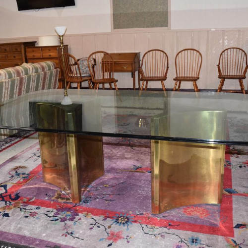 Baker Double Pedestal Glass Top Dining Table