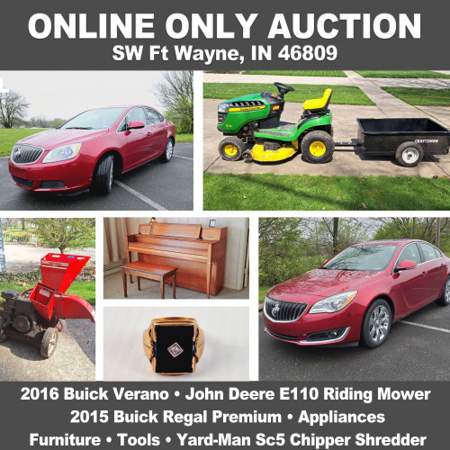 ONLINE ONLY Personal Property Auction_SW Fort Wayne, IN 46809_2016 Buick Verano, Mower, Antiques