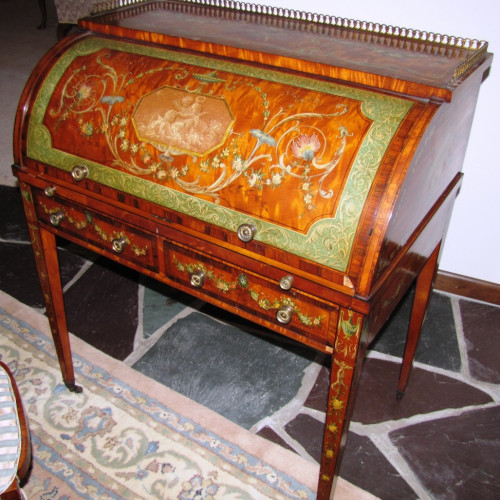 Hand Painted Ladies Roll Top Desk & Chair